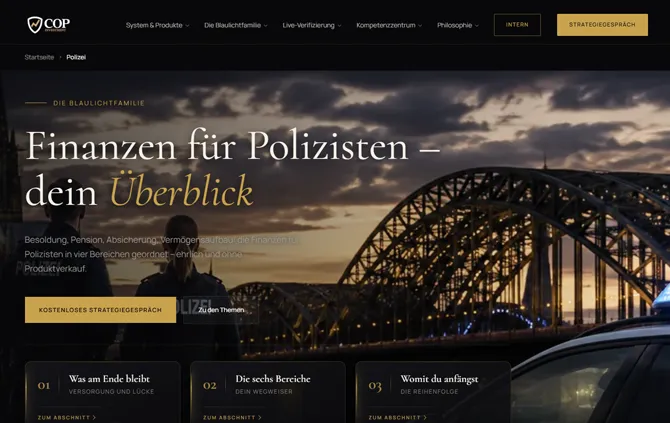 Silo-Seite einer Berufsgruppe auf COP Investment mit den zugehoerigen Unterseiten