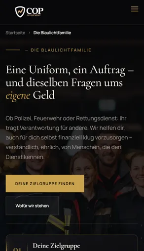 Uebersicht der Berufsgruppen-Silos von COP Investment auf dem Telefon