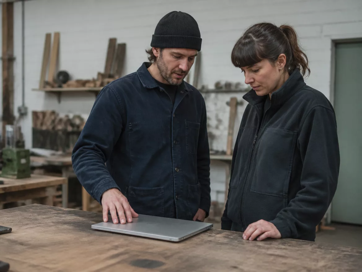 Zwei Personen besprechen die Pflege einer Website an der Werkbank